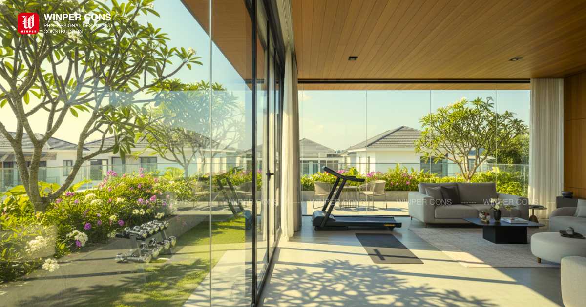 Phòng tập gym tại gia với view sân vườn cực đẹp
